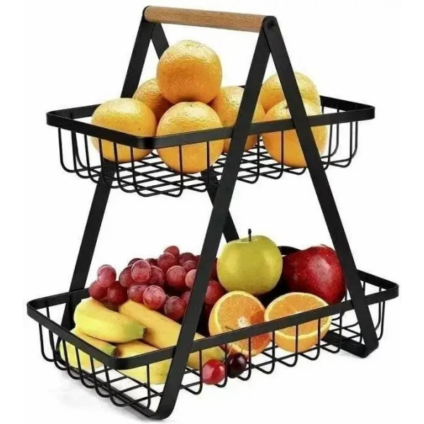 Настольная двухъярусная корзина - фруктовница с деревянной ручкой Double Fruit Basket · Разборная металлическая корзинка для фруктов