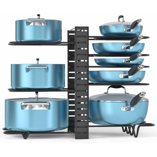 Полка - органайзер для кастрюль и посуды PK-121 · Кухонная хозяйственная стойка для хранения на 8 полок