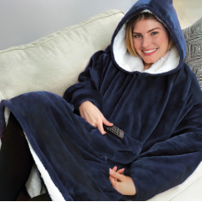 Двухсторонняя толстовка-плед Huggle Hoodie Blanket с капюшоном ∙ Синяя
