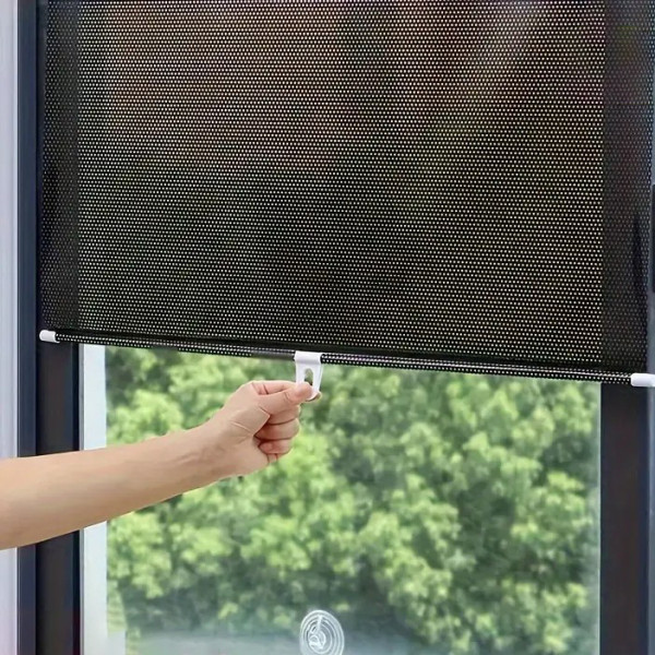 Выдвижная штора на липучках, 125х40 см · Роллеты для кухни, балкона, автомобиля · Жалюзи на окно от солнечных лучей с установкой без сверления