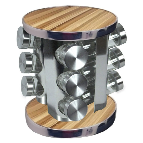 Набор емкостей для специй Spice Wood Carousel ∙ Карусель - спецовница на подставке ∙ 12 стеклянных баночек