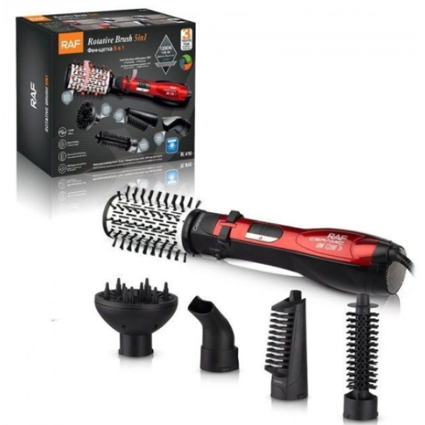 Фен-щетка для волос Rotative Brush RAF R416 ∙ Брашинг для укладки волос с насадками 5 в 1, 1200Вт