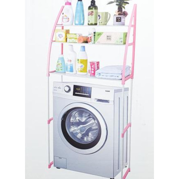 Напольная стойка - органайзер над стиральной машиной, 3 полки | Этажерка с полочками для ванной комнаты | Розовая / голубая