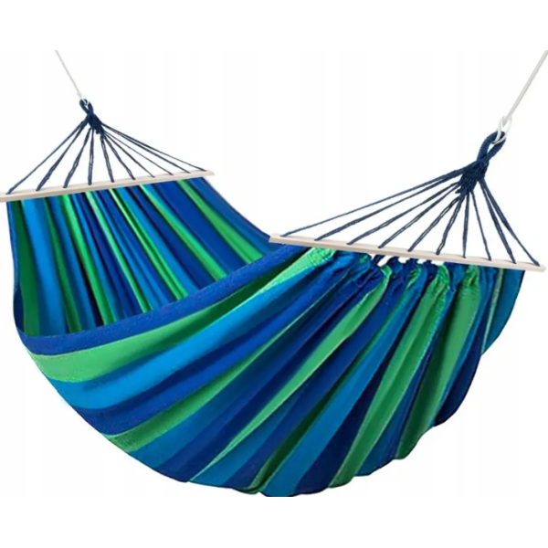 Гамак гавайский хлопковый двухместный, 120 x 200 см садовый усиленный с деревянными планками перекладинами для дома, дачи, сада