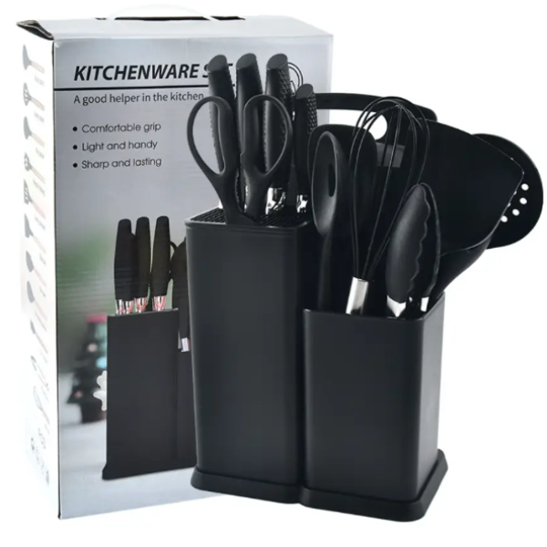 Кухонный набор ножей и аксессуаров Kitchenware Set, 20 предметов ∙ Инструменты для кухни с подставкой и разделочной доской