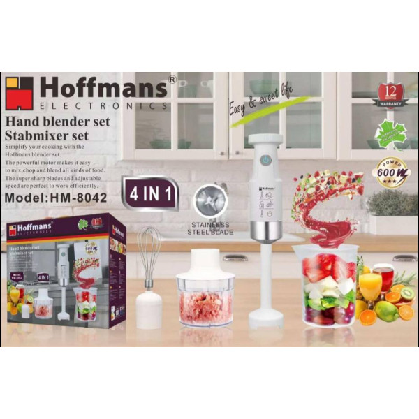Блендер погружной Hoffmans 4 в 1 600W HM-8042 • Многофункциональный блендер с насадками для взбивания и измельчения