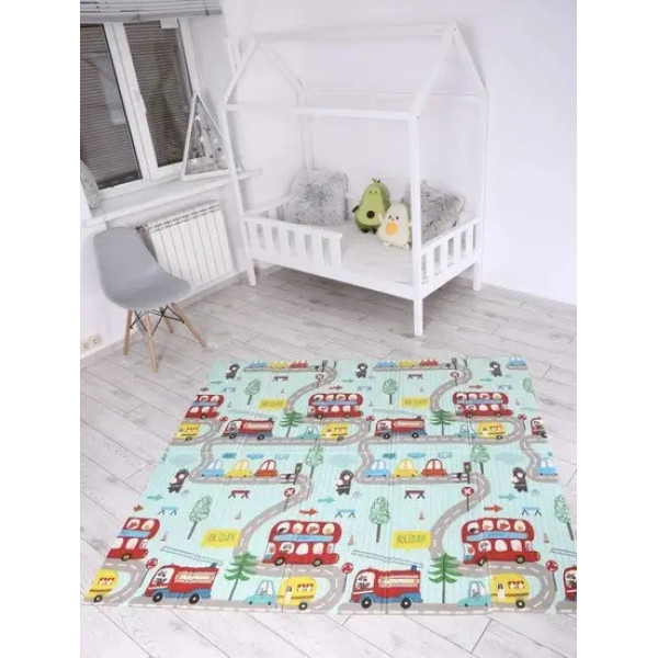 Детский развивающий игровой коврик раскладной 200*180 см / Термоковрик для детей Folding baby mat (Автобус)