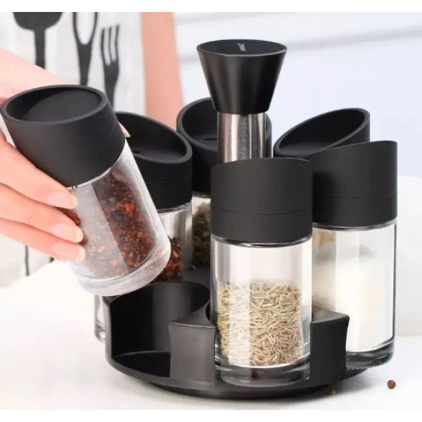 Набор емкостей для специй Especia, 6 баночек на подставке ∙ Карусель для приправ - спецовница ∙ Черная