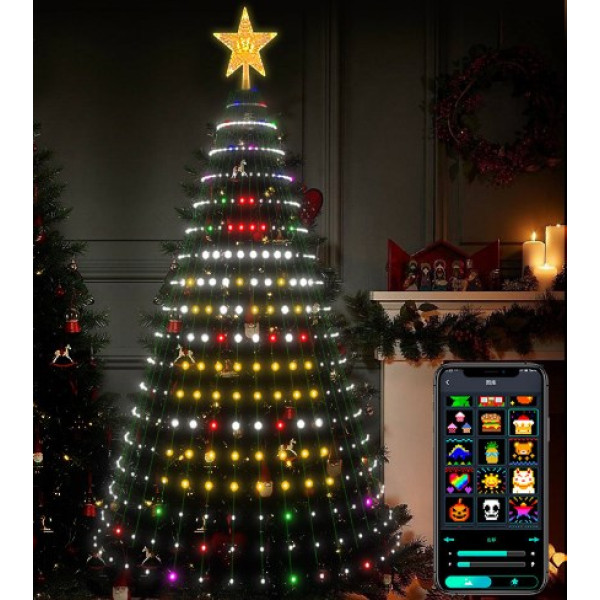 Умная гирлянда на елку Конский хвост Smart 200 LED, 2 метра с управлением со смартфона Разноцветные новогодние RGB огни, 16 цветов ∙ Зеленый провод