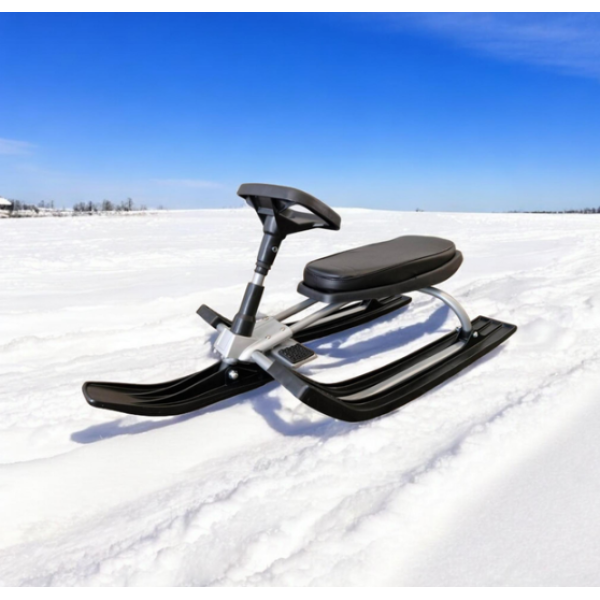 Детские санки - снегокат Snow Racer с рулем, передним амортизатором и ножным тормозом · Сани управляемые до 30 кг