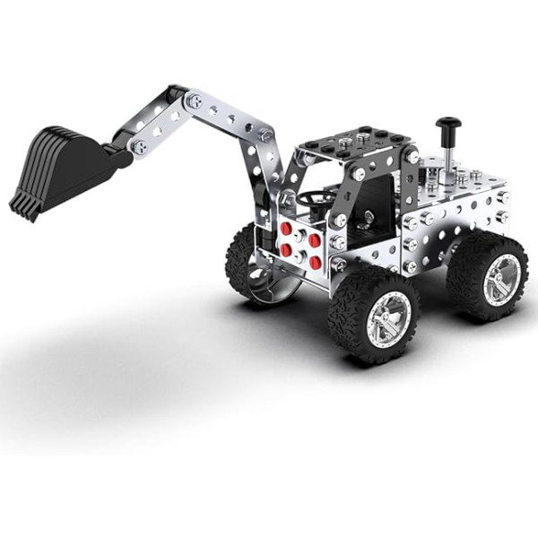 Металлический конструктор Экскаватор ∙ Детский винтовой инженерный конструктор с металлическими деталями, 204 элемента