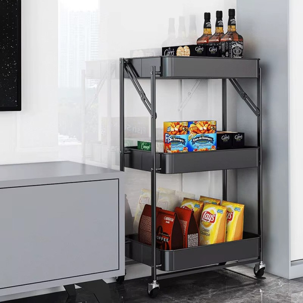 Металлическая этажерка на колесиках Sliding shelf 2011 • Передвижная складная стойка с тремя полками для аксессуаров