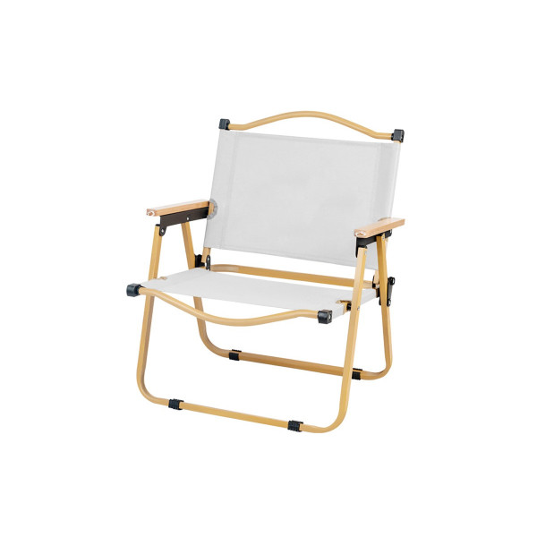 Стул туристический складной с металлическим каркасом и деревянными подлокотниками ∙ Раскладное кресло для отдыха ∙ Бежевый / черный