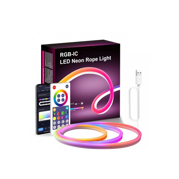 Неоновая светодиодная лента LED Neon Strip 5 м · Неоновый RGB гибкий шнур с управлением от телефона