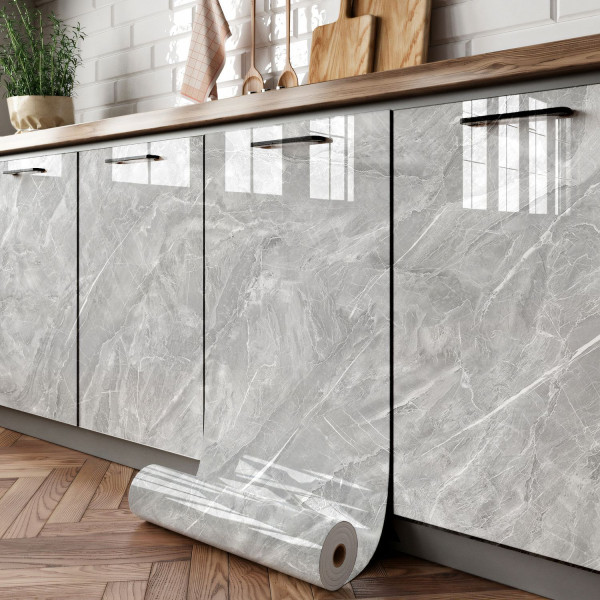 Самоклеящаяся кухонная пленка Серый Мрамор, 60 x 500 см · Клейкая пленка - наклейка для любых поверхностей