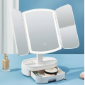 Тройное косметическое зеркало для макияжа с LED подсветкой 609 Mirror и увеличением складное поворотное сенсорное зеркало с органайзером