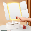 Тройное косметическое зеркало для макияжа с LED подсветкой 609 Mirror и увеличением складное поворотное сенсорное зеркало с органайзером