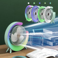 Вентилятор настольный аккумуляторный с RGB подсветкой, вращением 180° и USB зарядкой
