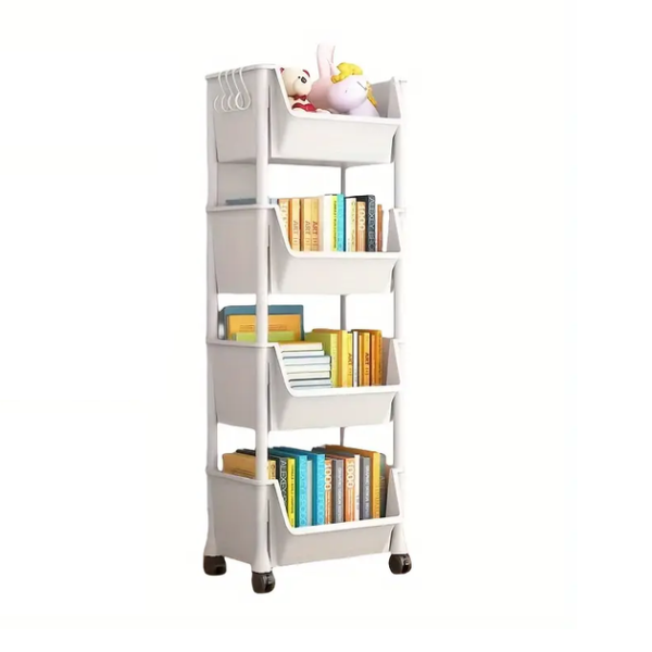 Мобильный передвижной стеллаж для хранения с фиксацией колес на 4 яруса • Универсальная полка на колесах для кухни и ванной