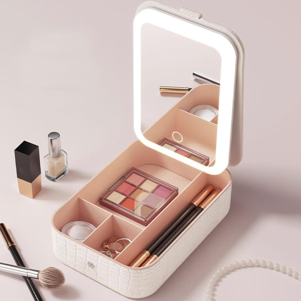Косметичка с подсветкой и зеркалом для макияжа • Дорожный органайзер 2 в 1 с аккумулятором и LED-освещением