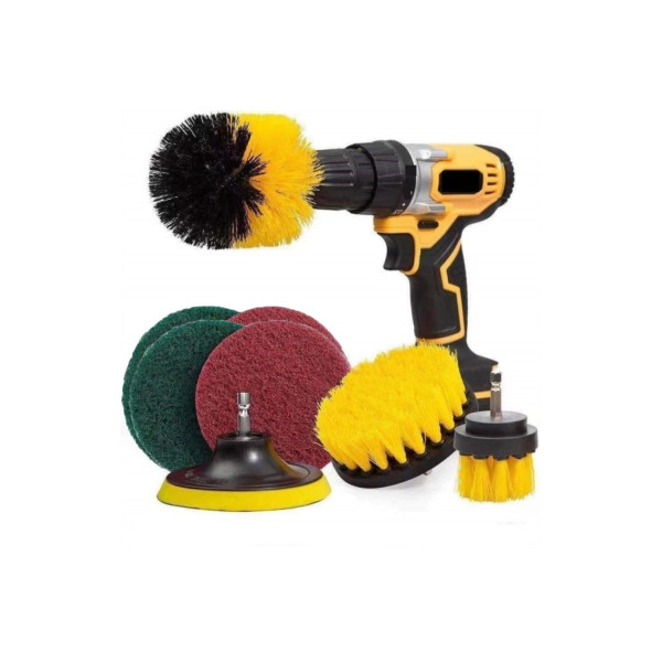 Насадка-щетка на дрель для уборки с набором абразивных губок 8 в 1 • Набор щеток и падов для чистки ванной, кухни и кафеля