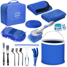 Набор для мойки авто 16 в 1 с ведром и щётками • Комплект для детейлинга салона и кузова с микрофиброй и аксессуарами в сумке