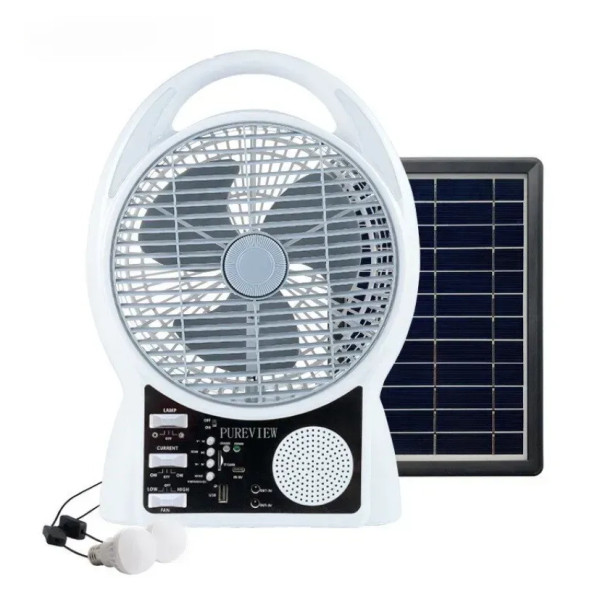 Портативный вентилятор 4в1 с солнечной панелью, Bluetooth, радио и LED-подсветкой N288 • 8″ настольный вентилятор с аккумулятором