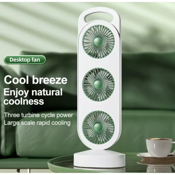 Настольный мини-вентилятор с тремя головками аккумулятором и зарядкой Type-C • Трёхголовочный вентилятор USB LY-856 / S-31