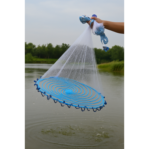 Американская кастинговая сеть 1,5 м с кольцом • Парашютная сеть Фрисби из лески, ячейка 12 мм