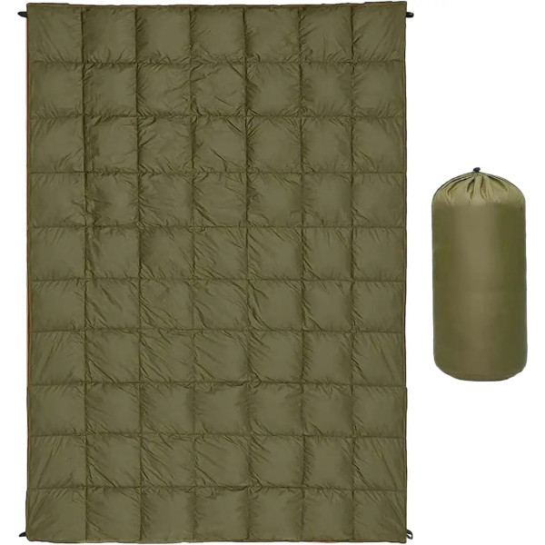 Пуховое походное одеяло 200×140 см в чехле • Водонепроницаемое туристическое покрывало для кемпинга и автопутешествий