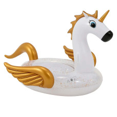 Надувной круг Единорог 250×250×130 см с золотыми крыльями • Стильный круг-пегас для плавания в бассейне и фотосессий