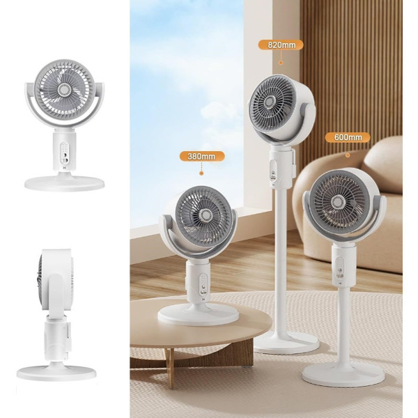Электрический напольный вентилятор Midsummer с пультом таймером до 8 часов и 5 режимами обдува • Тихий вентилятор с поворотной головой регулировкой высоты и USB Type-C зарядкой