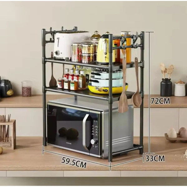 Полка Стеллаж для Микроволновки 3-ярусная • Кухонный органайзер с крючками