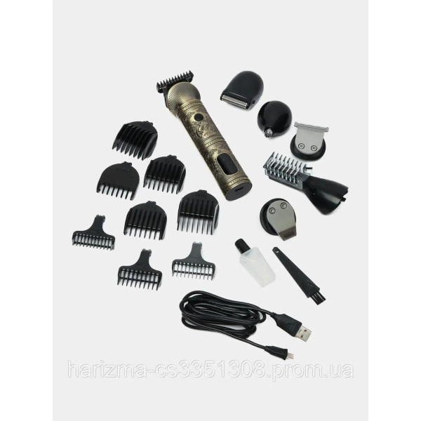 Набор для стрижки волос и бороды VGR V-106 • 6 в 1, 14 насадок, LED-дисплей, аккумуляторный триммер