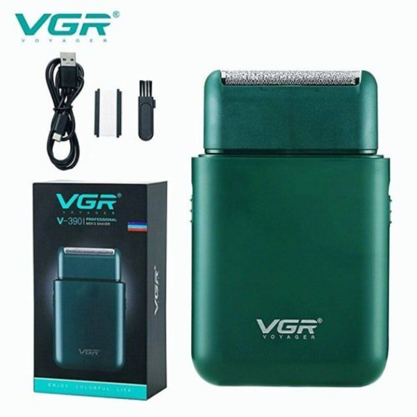 Аккумуляторная мини‑электробритва для мужчин VGR V‑390 Green • Профессиональный шейвер с триммером для сухого и влажного бритья