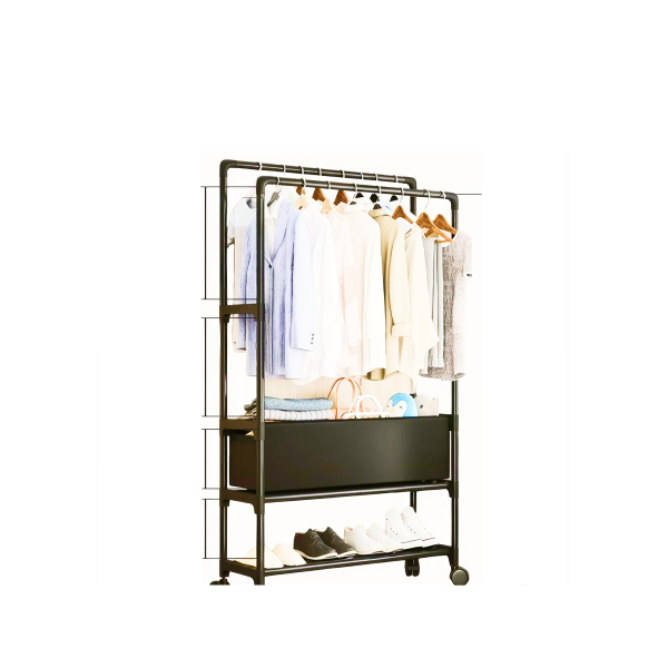 Стойка-Вешалка на колёсах для вещей и обуви YH9918-3A • Телескопическая вешалка для одежды с регулируемой высотой