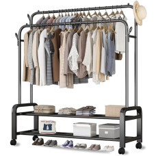 Вешалка-стойка для одежды YP-610 • Металлическая мобильная стойка с полкой для гардероба