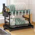 Двухъярусная сушилка для посуды с поддоном и держателем для столовых приборов • Кухонный стеллаж-органайзер для тарелок чашек и ложек Kitchenware Rack