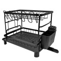 Двухъярусная сушилка для посуды с поддоном и держателем для столовых приборов • Кухонный стеллаж-органайзер для тарелок чашек и ложек Kitchenware Rack
