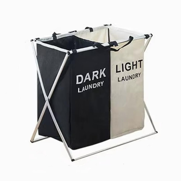 Корзина для белья раскладная сортировочная 2 секции Dark/Light 90 л • Органайзер для хранения и сортировки вещей