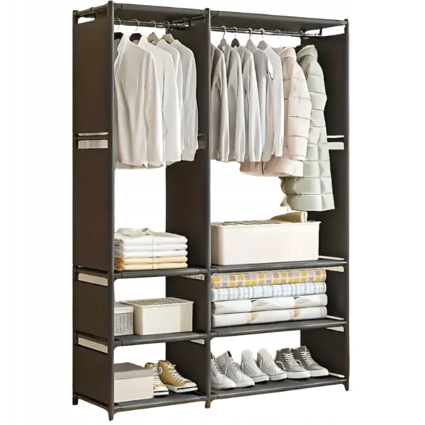 Большой складной текстильный шкаф с полками и штангой • Тканевый шкаф для одежды и обуви