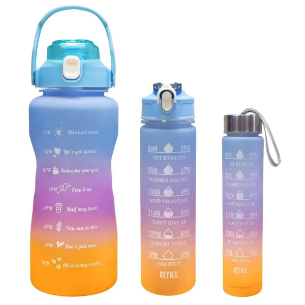 Набор бутылок для воды 300+900+2000 мл • Комплект из 3-х многоразовых бутылок из пищевого пластика