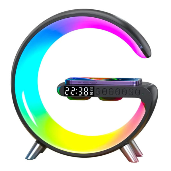 Ночник аккумуляторный с часами G63 Smart Light Sound Machine • Лампа-колонка с беспроводной зарядкой Bluetooth и будильником