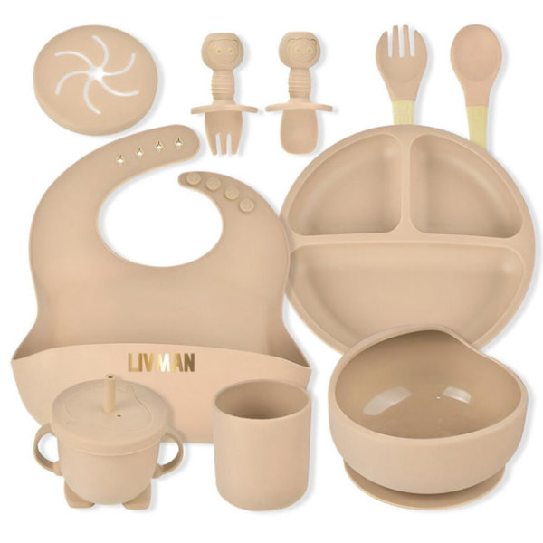 Набор для кормления ребёнка из силикона 10 в 1 • Детский силиконовый набор посуды для кормления