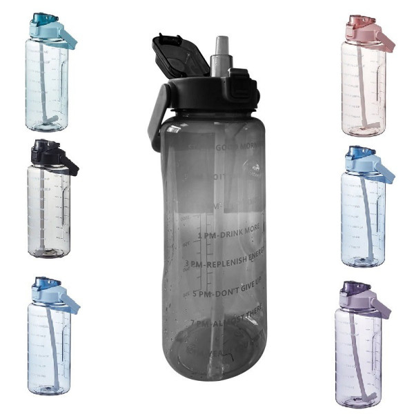 Бутылка для воды 2л с соломинкой и ручкой • Пластиковая бутылка для воды на 2 литра с соломинкой и ручкой