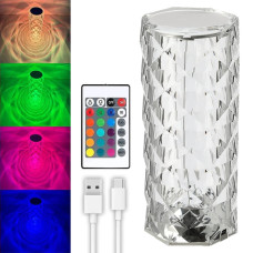 Настольная лампа ночник Rose Diamond с пультом • Лампа ночник настольная аккумуляторная Роза с RGB с пультом и RGB подсветкой