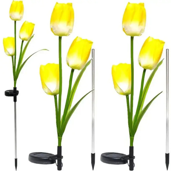 Фонарь садовый на солнечной батарее с цветком Тюльпан 70 см • Садовый декоративный светильник тюльпан с RGB-свечением