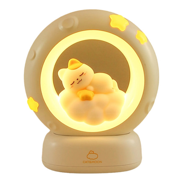 Очаровательный ночник в виде котик с луной для дома ∙ Детский настольный ночник Котик с Луной