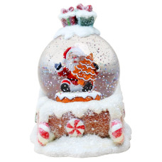 Декоративный водяной шар Санта с музыкой на заводном механизме ∙ Шар музыкальный Санта на санях