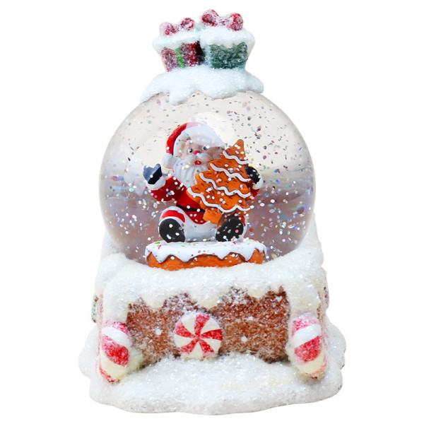 Декоративный водяной шар Санта с музыкой на заводном механизме ∙ Шар музыкальный Санта на санях